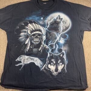 Nature Wolf Lightning T-shirt Skull Native American XL Black Moon 24x28